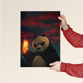 Kung Fu Panda poster online showing Po holding a glowing fireball against a dark red sky